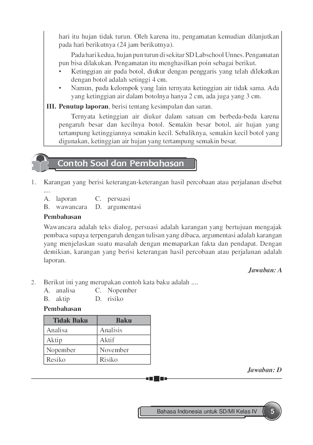 Contoh Soal Sistematika Penyusunan Laporan Untuk Sd Kelas 5 - Menjawab Soal