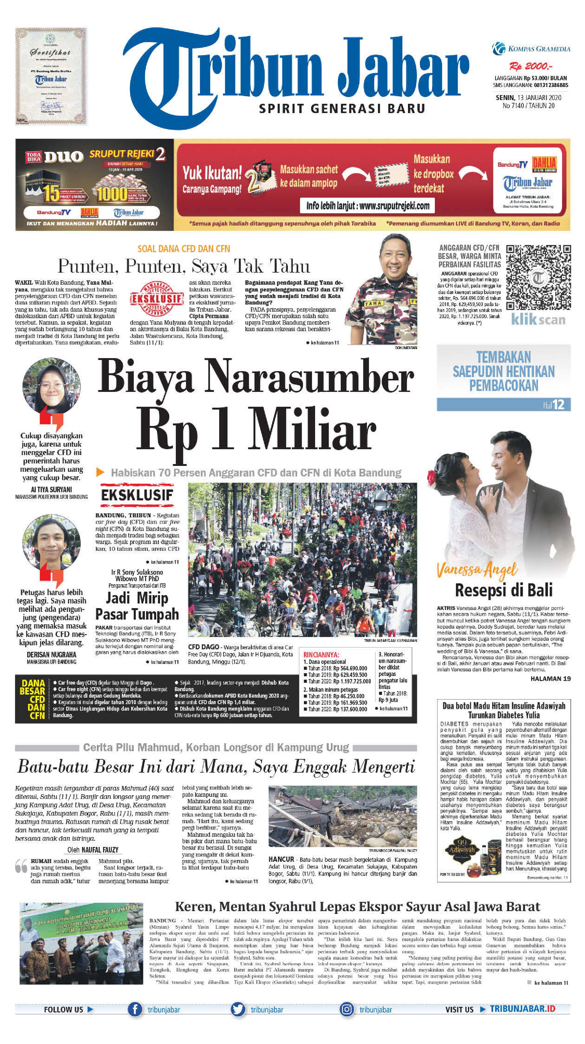 Tribun Jabar Newspaper 13 January 2020 Gramedia Digital