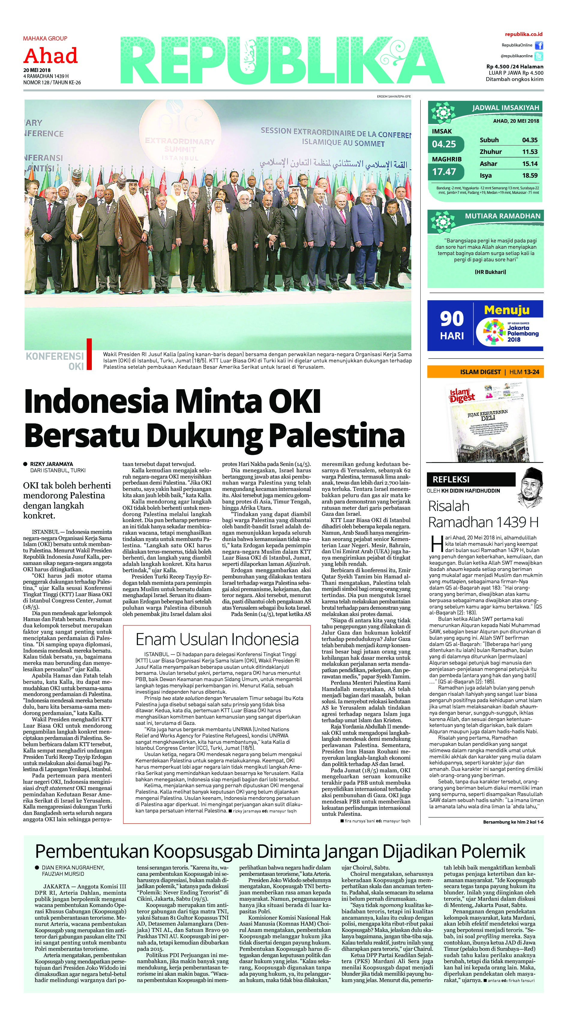 Koran Republika Newspaper 20 May 2018 Gramedia Digital