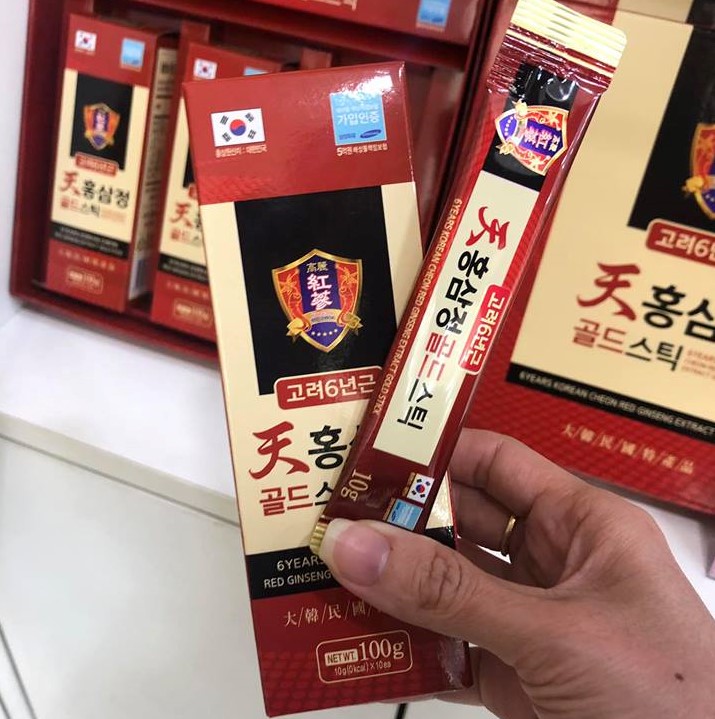Korea 6 Years Hồng sâm Cheon Red Ginseng Extract Gold Stick 10g x 10p Korea 6 Years Hồng sâm Cheon Red Ginseng Extract Gold Stick 10g x 10p