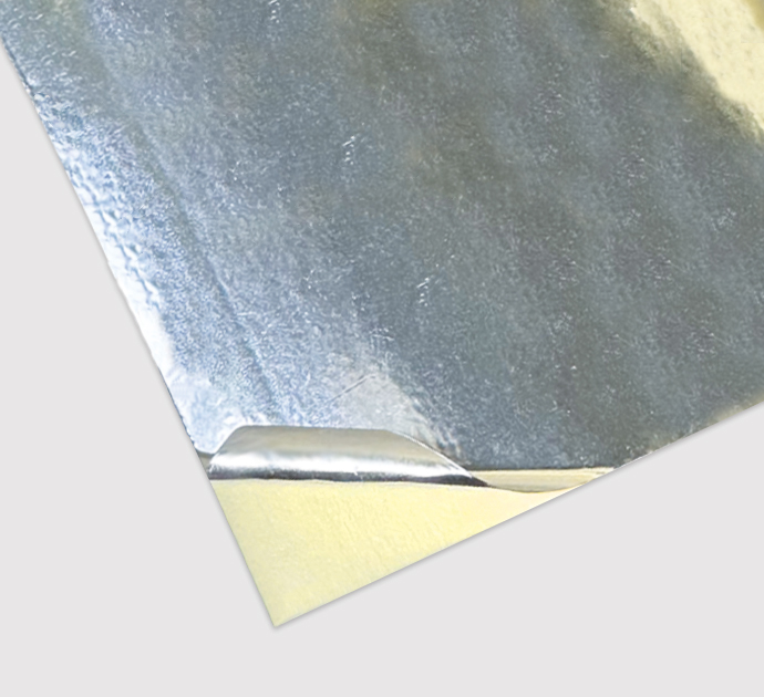 Bright silver polyester printing material with metallic finish for labels, stickers, and specialty print applications