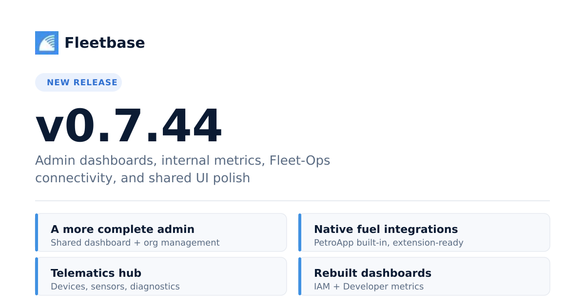Fleetbase 0.7.44: A Smarter Admin Experience, Native Fuel Integrations, and a Connected Fleet-Ops