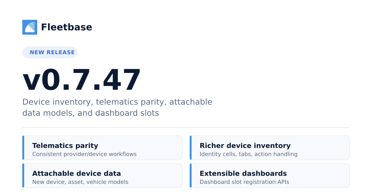 Fleetbase 0.7.47: Device Inventory, Telematics Parity, and Extensible ...