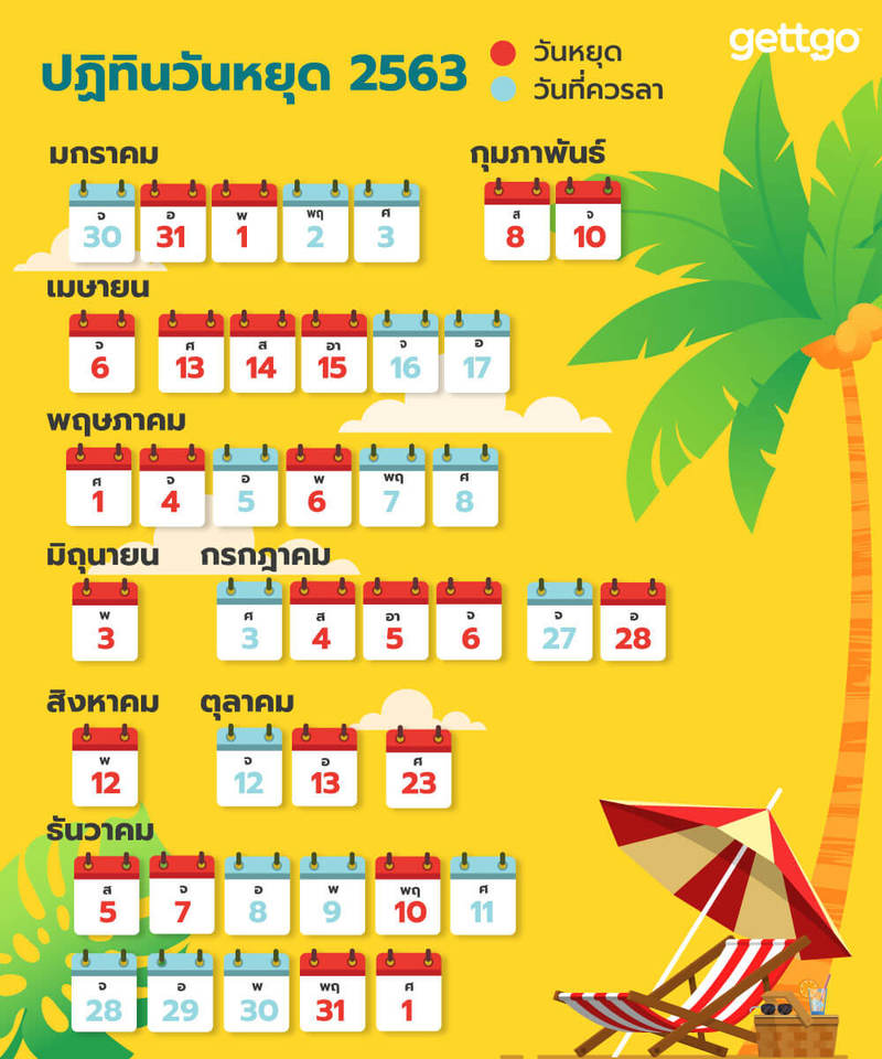 ปฏิทินวันหยุด 2563 พร้อมวันที่ควรลา วางแผนเที่ยวสำหรับปีหน้า!