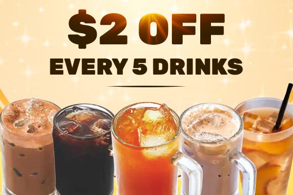 $2 Off Every 5 Drinks