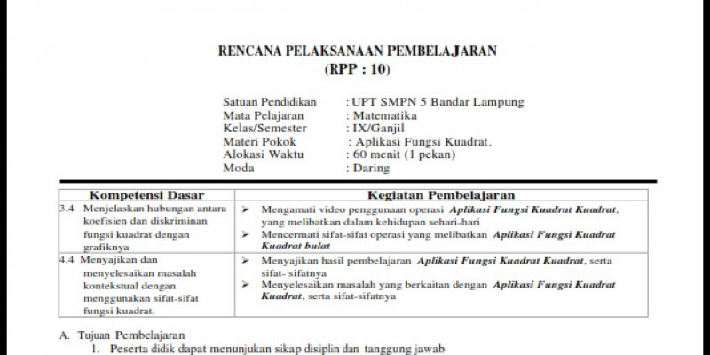 Guru Berbagi Rpp 10 Aplikasi Fungsi Kuadrat