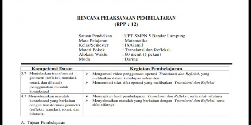Guru Berbagi Rpp 12 Translasi Dan Refleksi