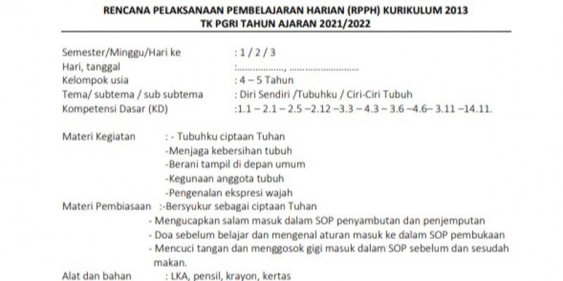 Guru Berbagi Rpp Tema Diri Sendiri Sub Tema Tubuhku