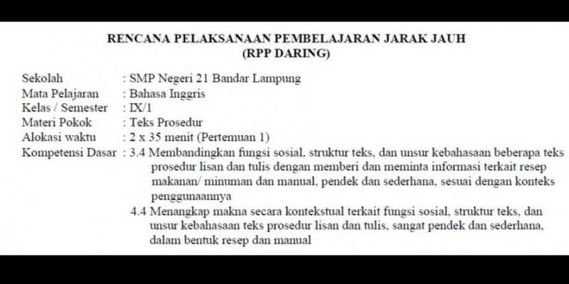 GURU BERBAGI RPP Daring Precedure Text (Recipe) Kelas IX