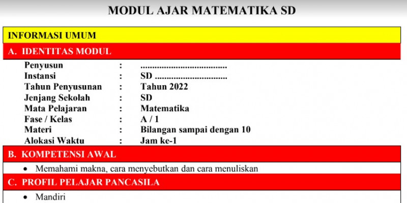 Pelajaran Matematika Kelas 1 Sd Kurikulum Merdeka