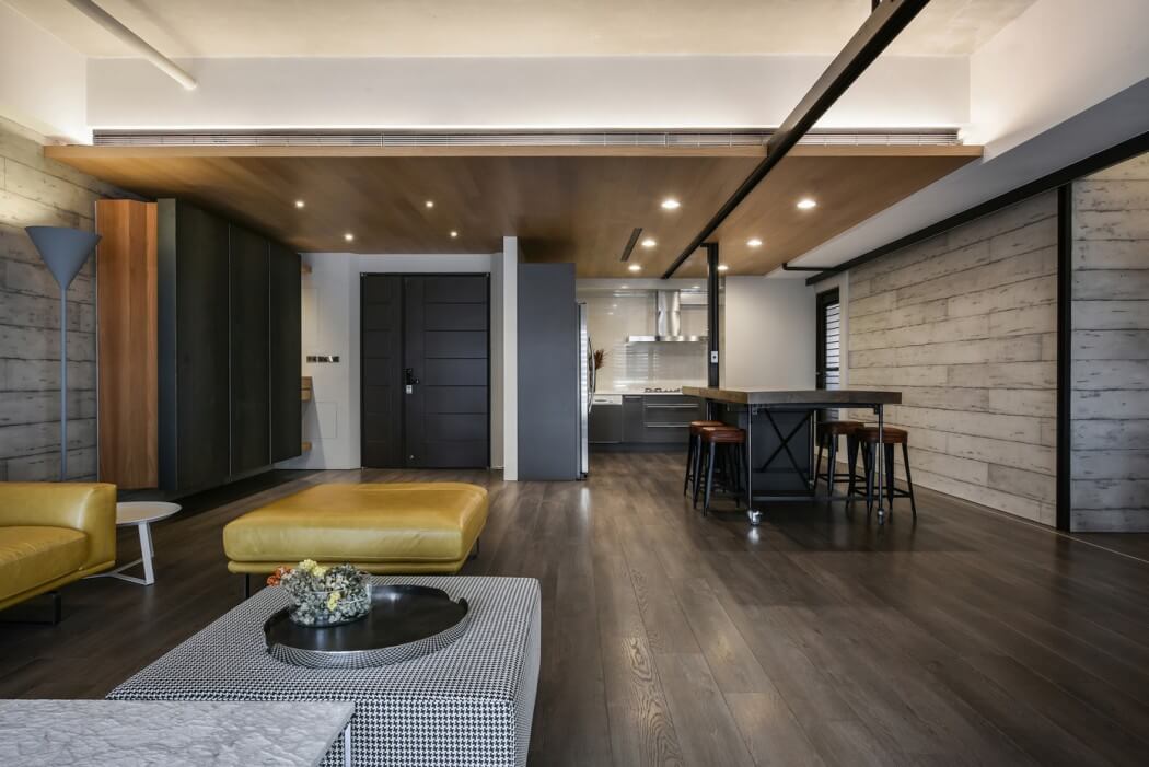 Taiwanese apartment by AYA Living uses a beautiful mix of wood, metal and concrete