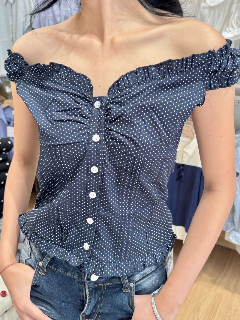 Elena navy polkadot