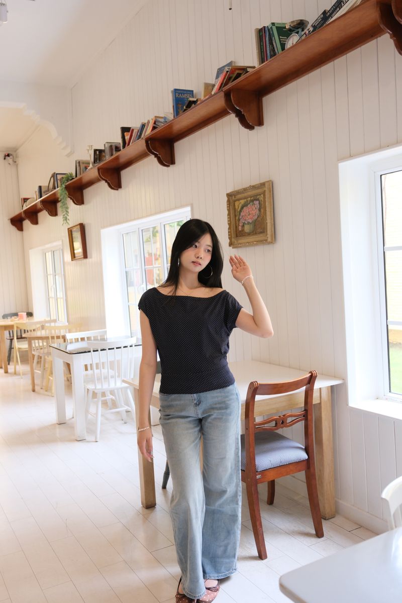 Draped Off Shoulder Polkadot thumbnail 4