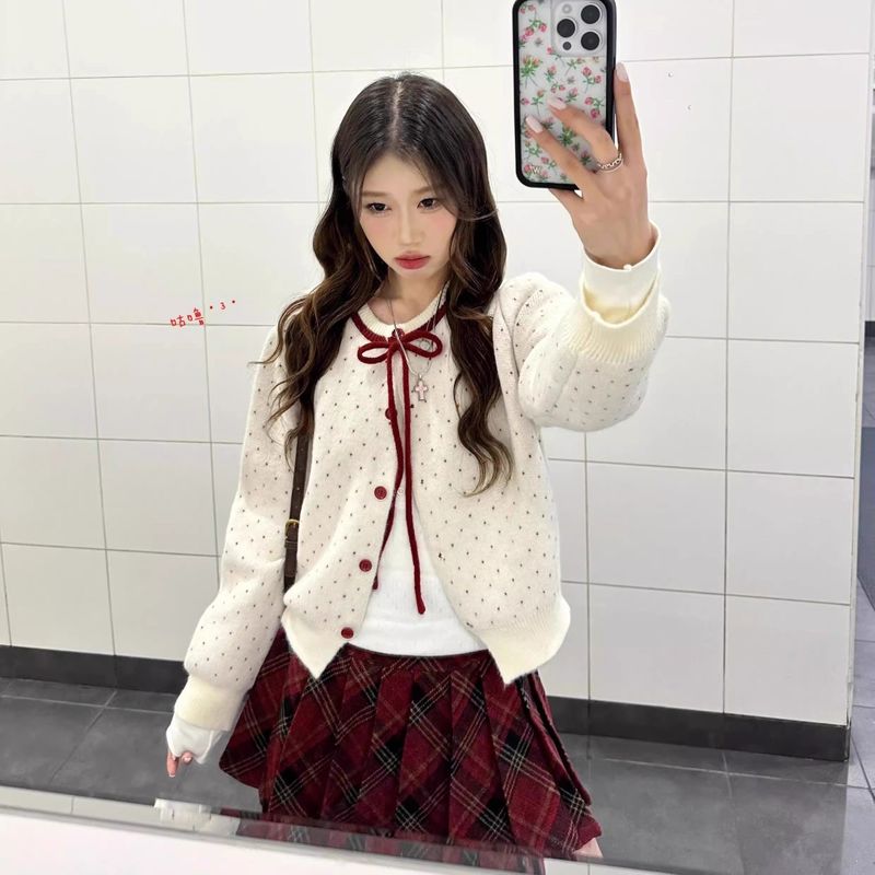 Red bow cardigan