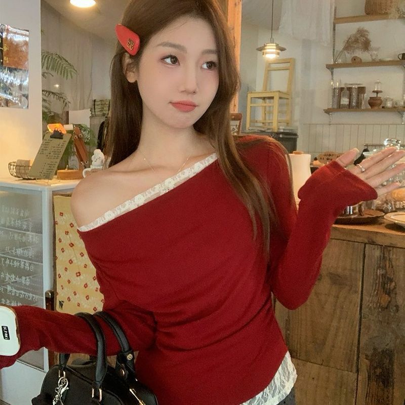 Lacy red off shoulder