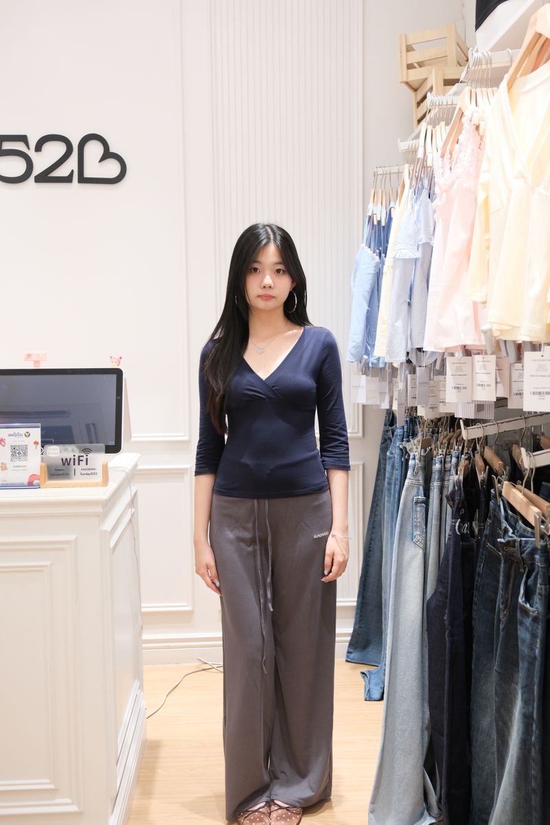 Navy Blue V-Neck Top thumbnail 3