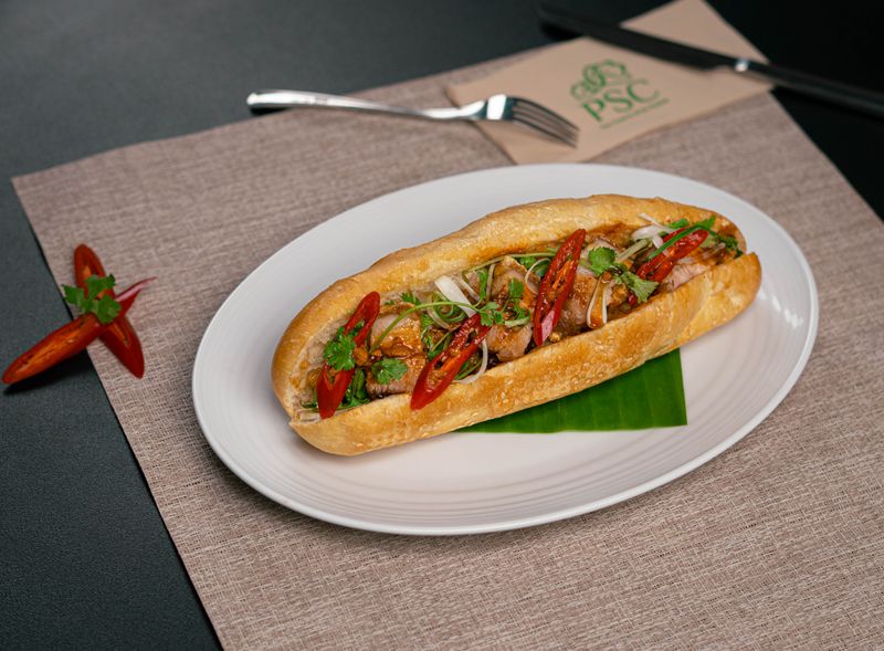 Banh mi with roasted pork belly