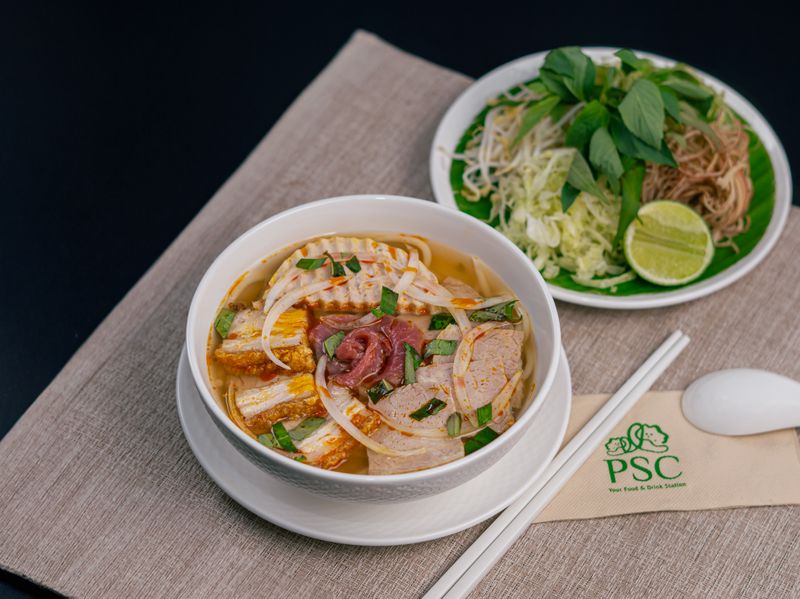 Bun bo hue with roasted pork belly
