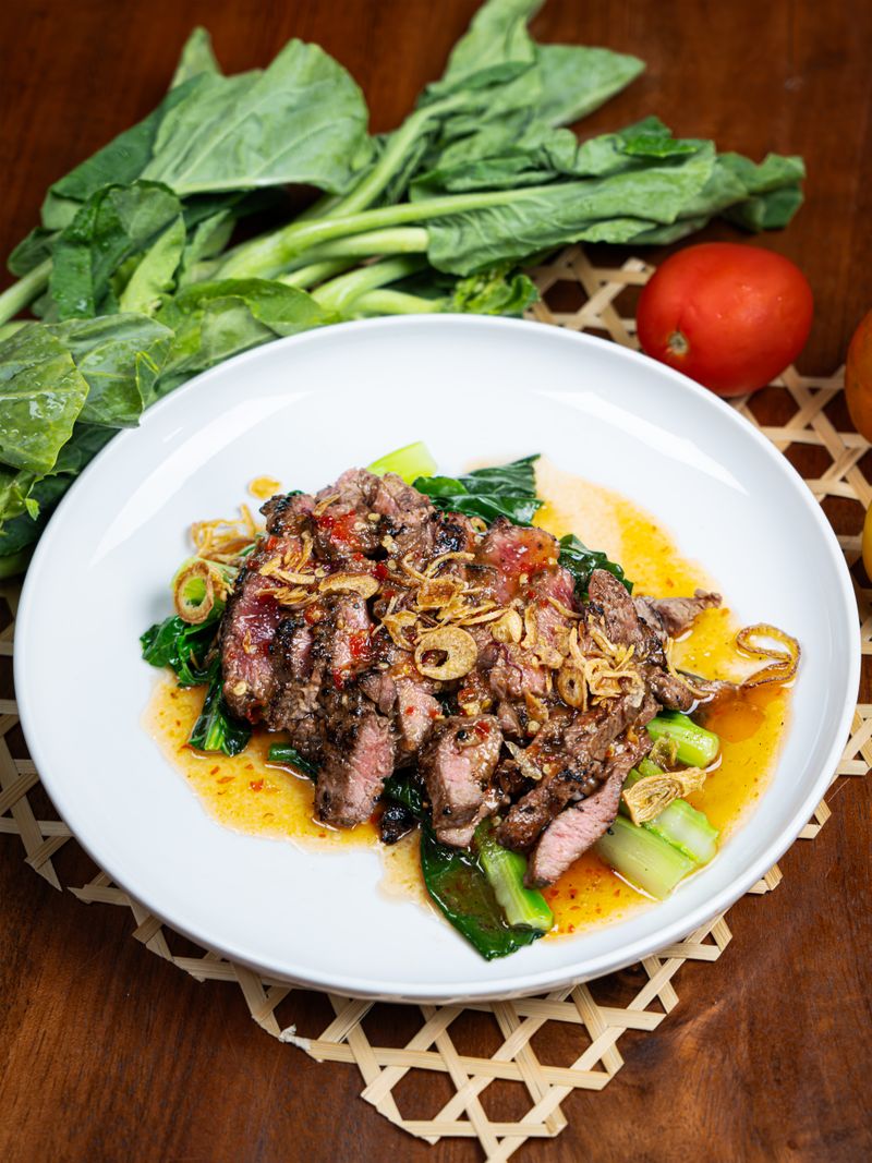 Grilled Beef and Kale with sweet and Sour Sauce