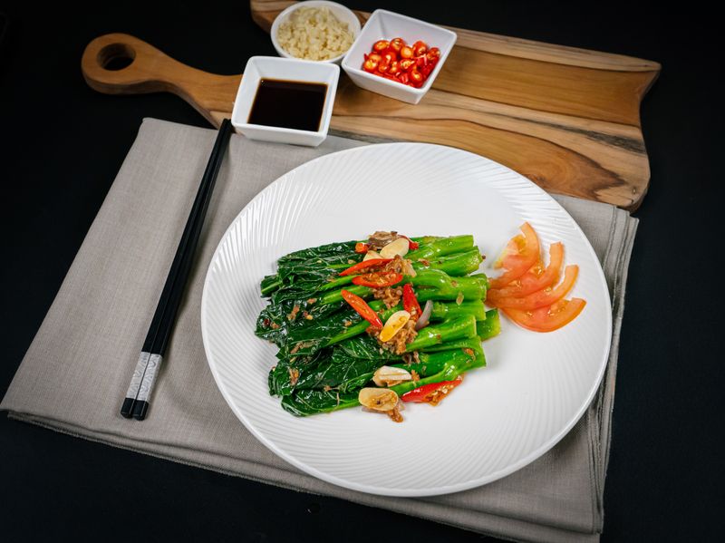 Wok fried Hog Kong kai lan with xo sauce