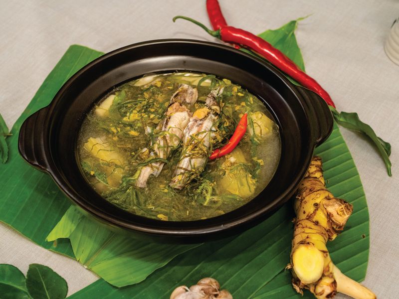Khmer Sour Fish Soup with Turmeric Leaf