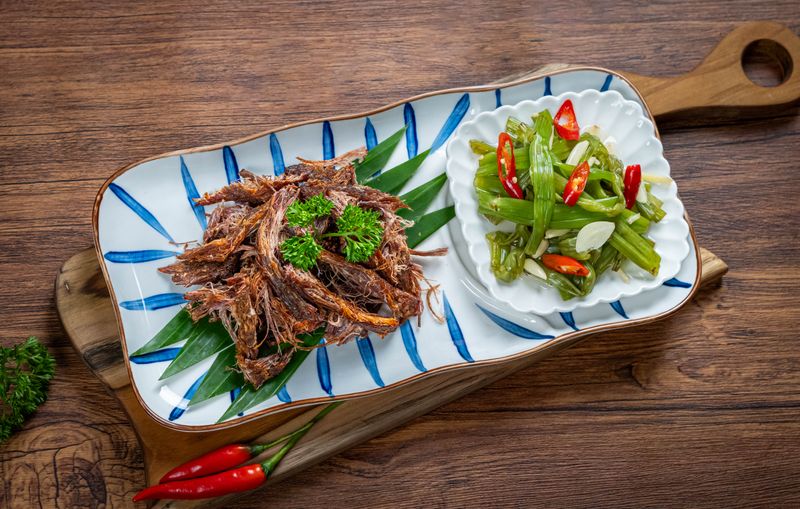 Sundried beef with Kang Kong pickle