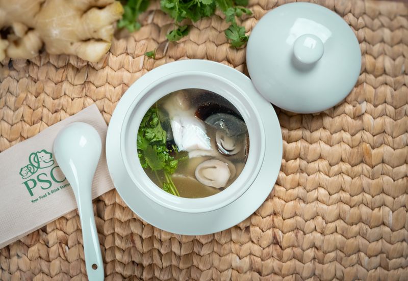 Fish egg soup with Chinese parsley