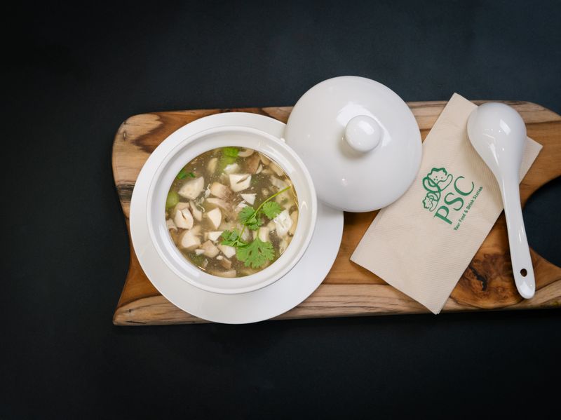 Seafood soup with fresh mushroom