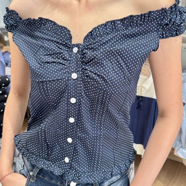 Elena navy polkadot