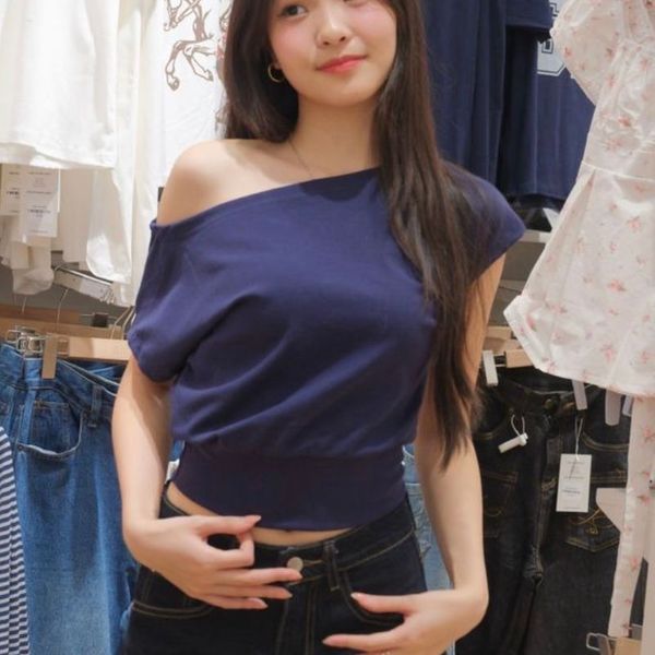 Draped Off shoulder Navy Blue