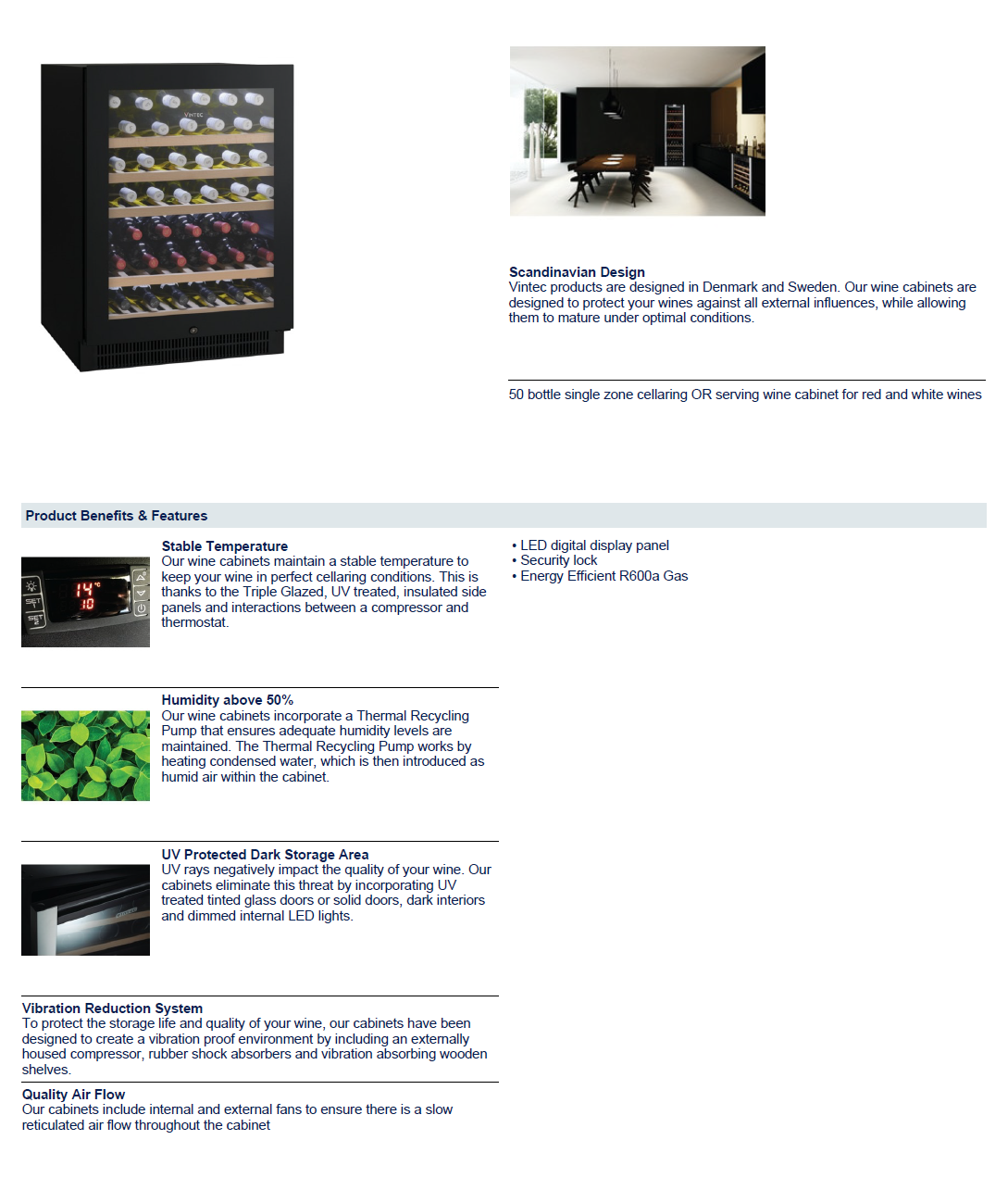 Vintec VWS050SBAX 50Bottle Single Zone Wine Cooler Harvey Norman