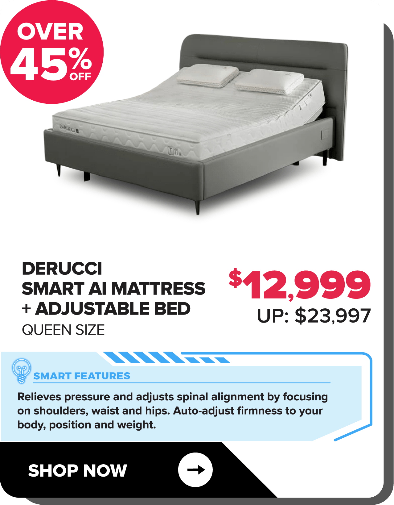 DeRUCCI AI Smart Mattress bundled with Adjustable Bed Frame, Queen Size
