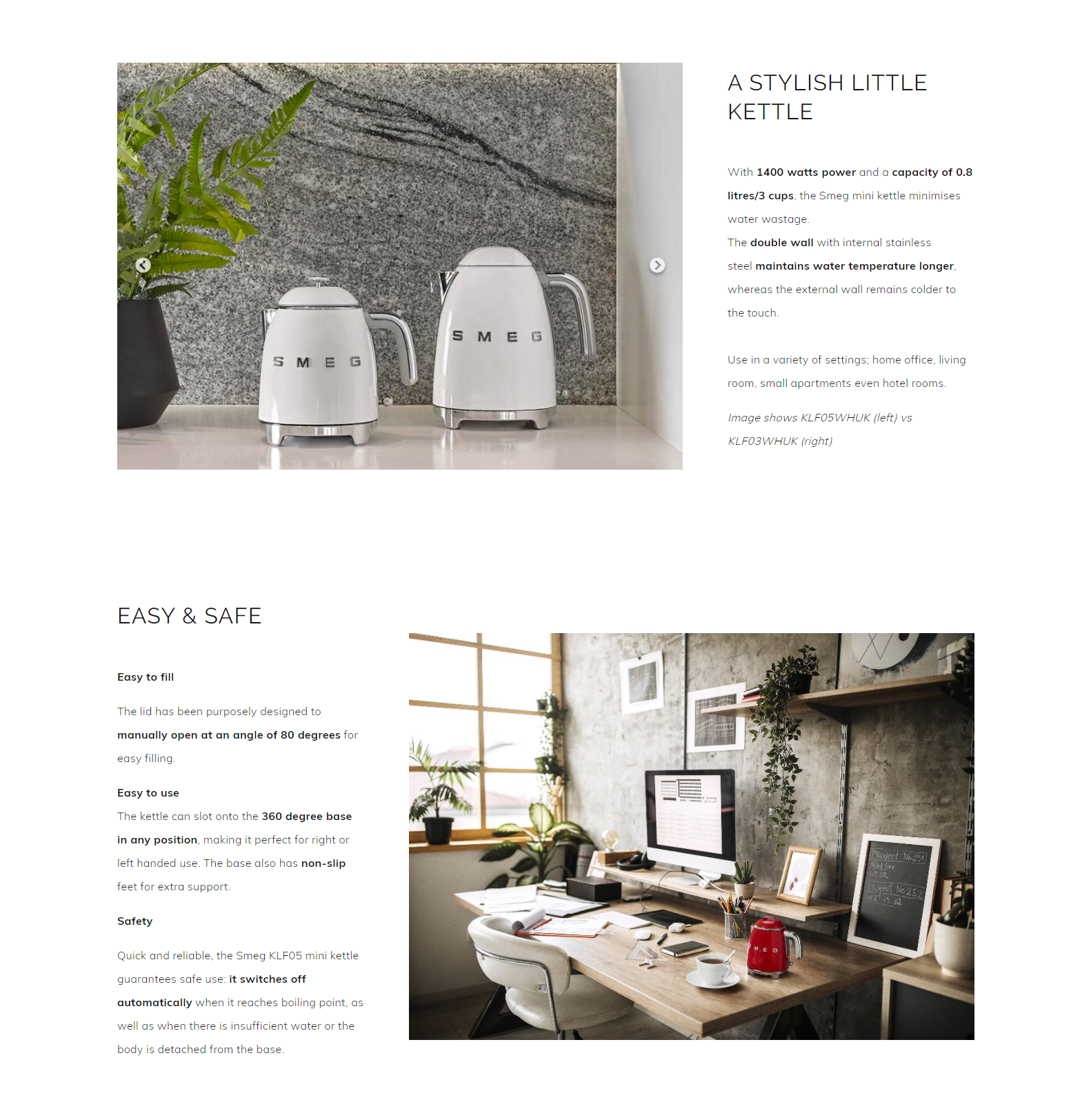 Smeg 50's Retro Style 0.8L Mini Kettle White (KLF05WHUK) Harvey