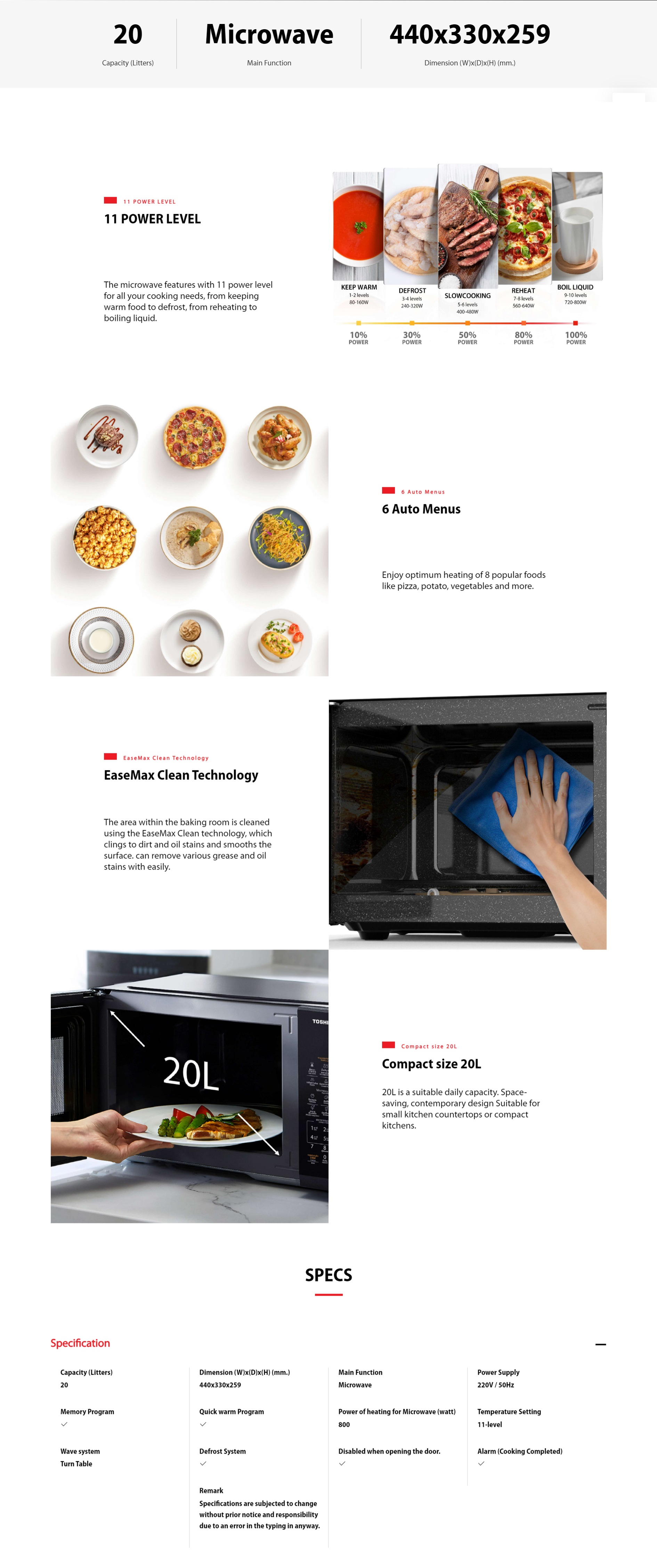 Toshiba MW3EM20PE(BK) 20L Microwave Oven Harvey Norman Singapore