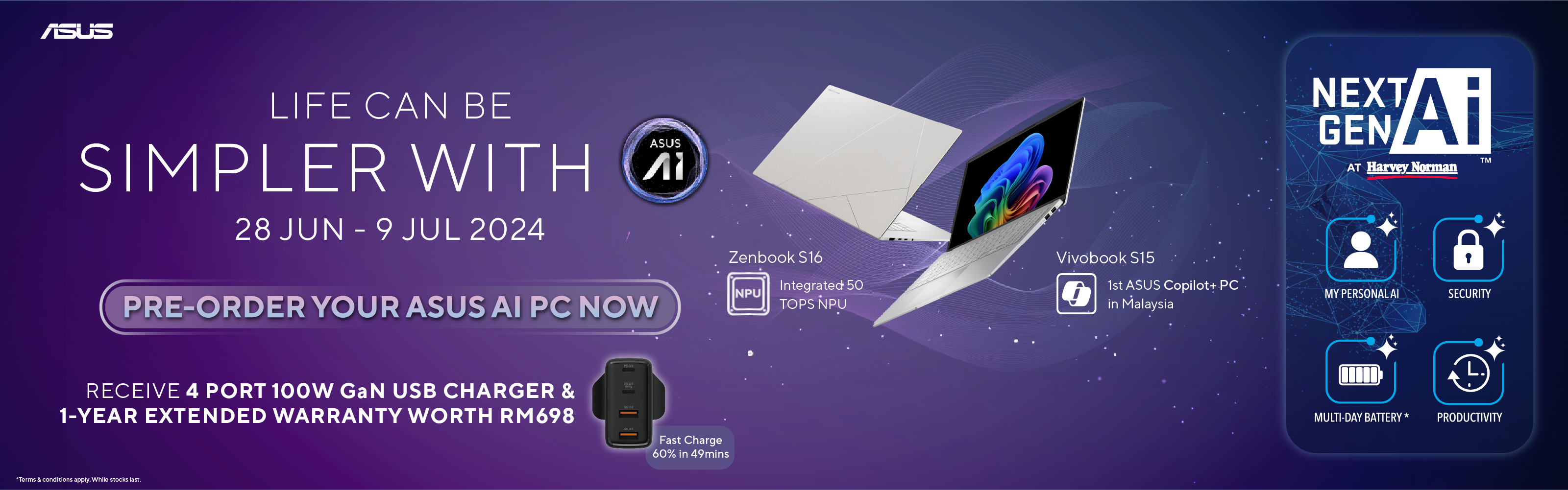 ASUS AI Laptops Pre-order Receive GaN USB Charger worth RM698