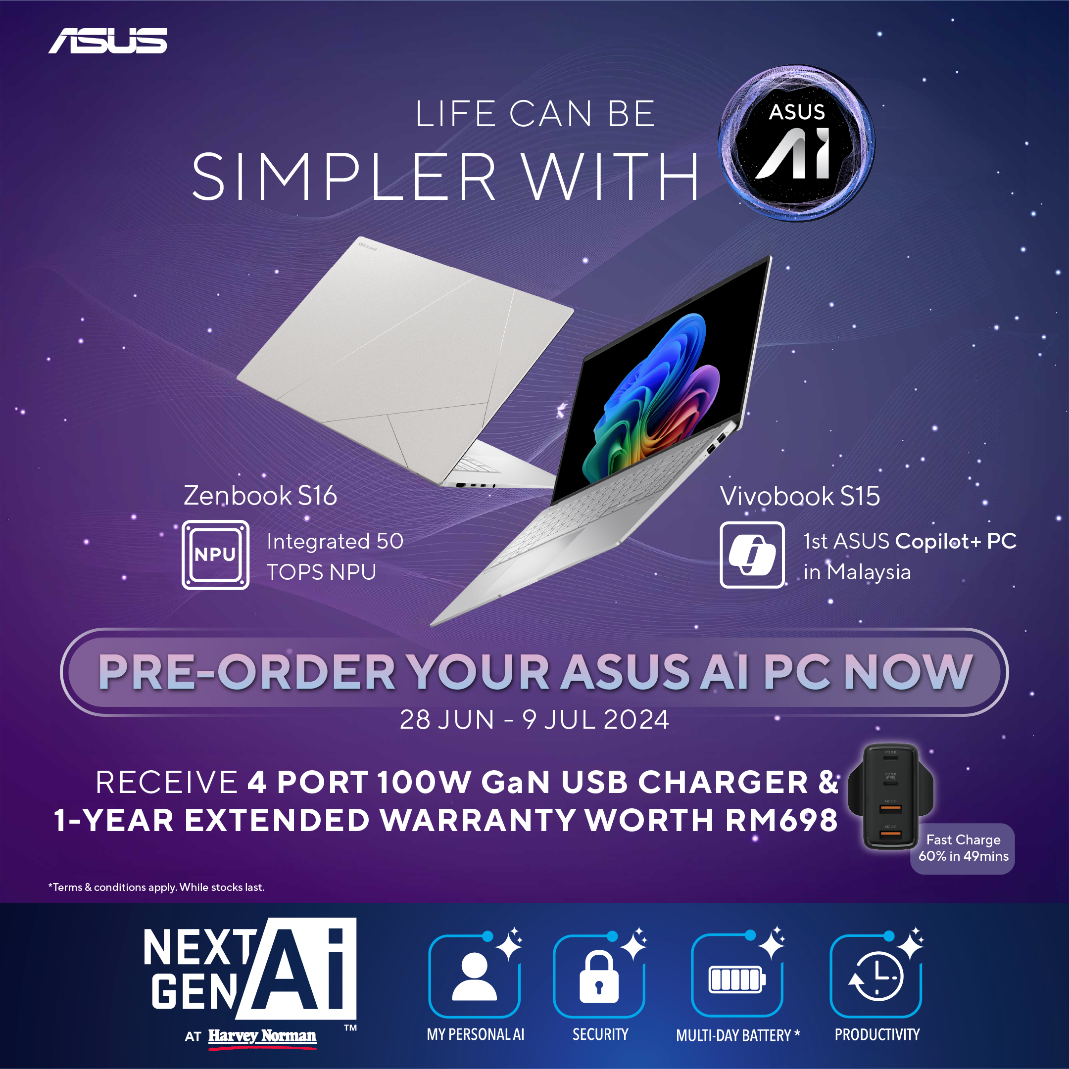 ASUS AI Laptops Pre-order Receive GaN USB Charger worth RM698