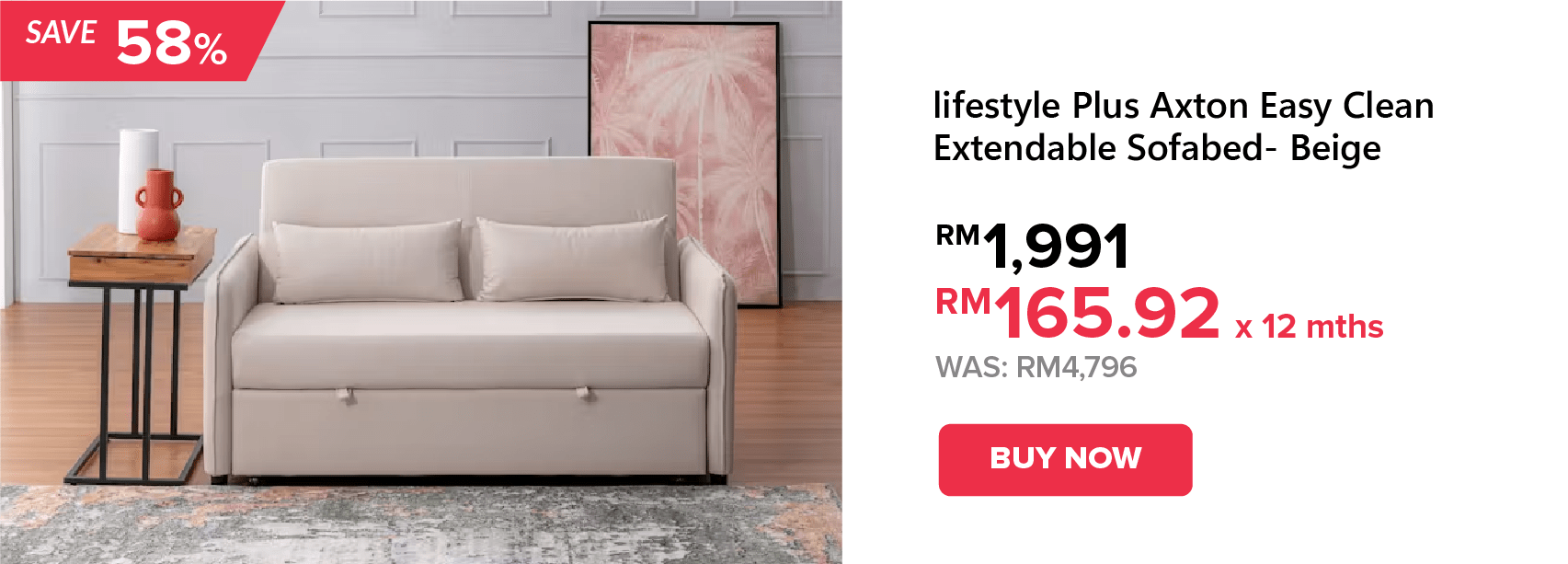 lifestyle Plus Axton Easy Clean Extendable Sofabed - Beige