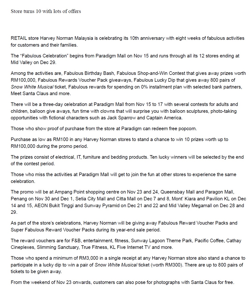 Harvey Norman 10th Anniversary Celebration Harvey Norman Malaysia