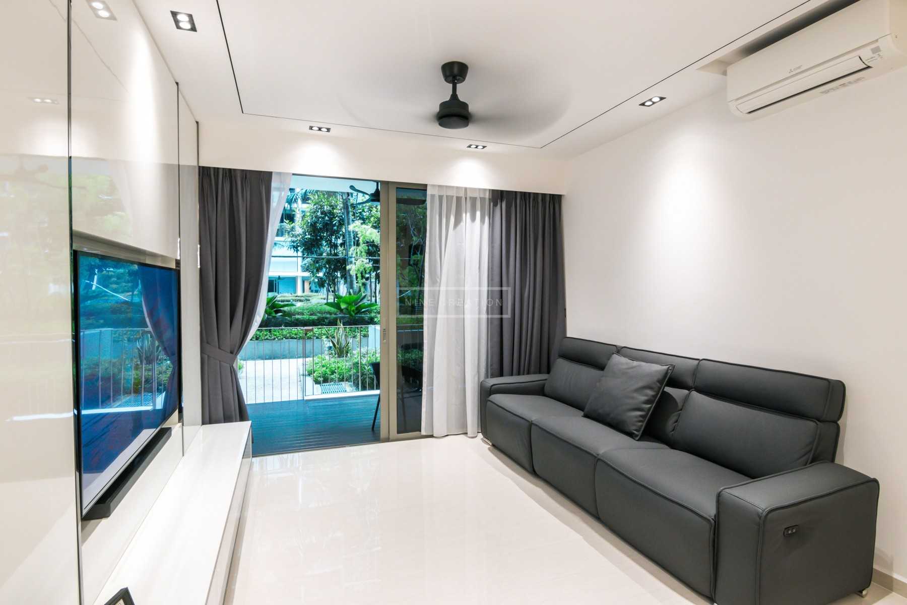 Contemporary Living Room with Bookshelf and TV Console
