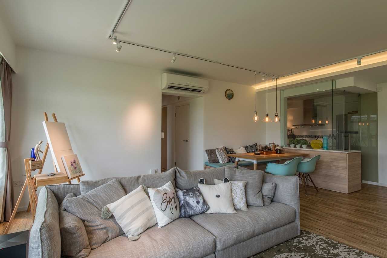 Eclectic Living Room with Ceiling Light and Sofa