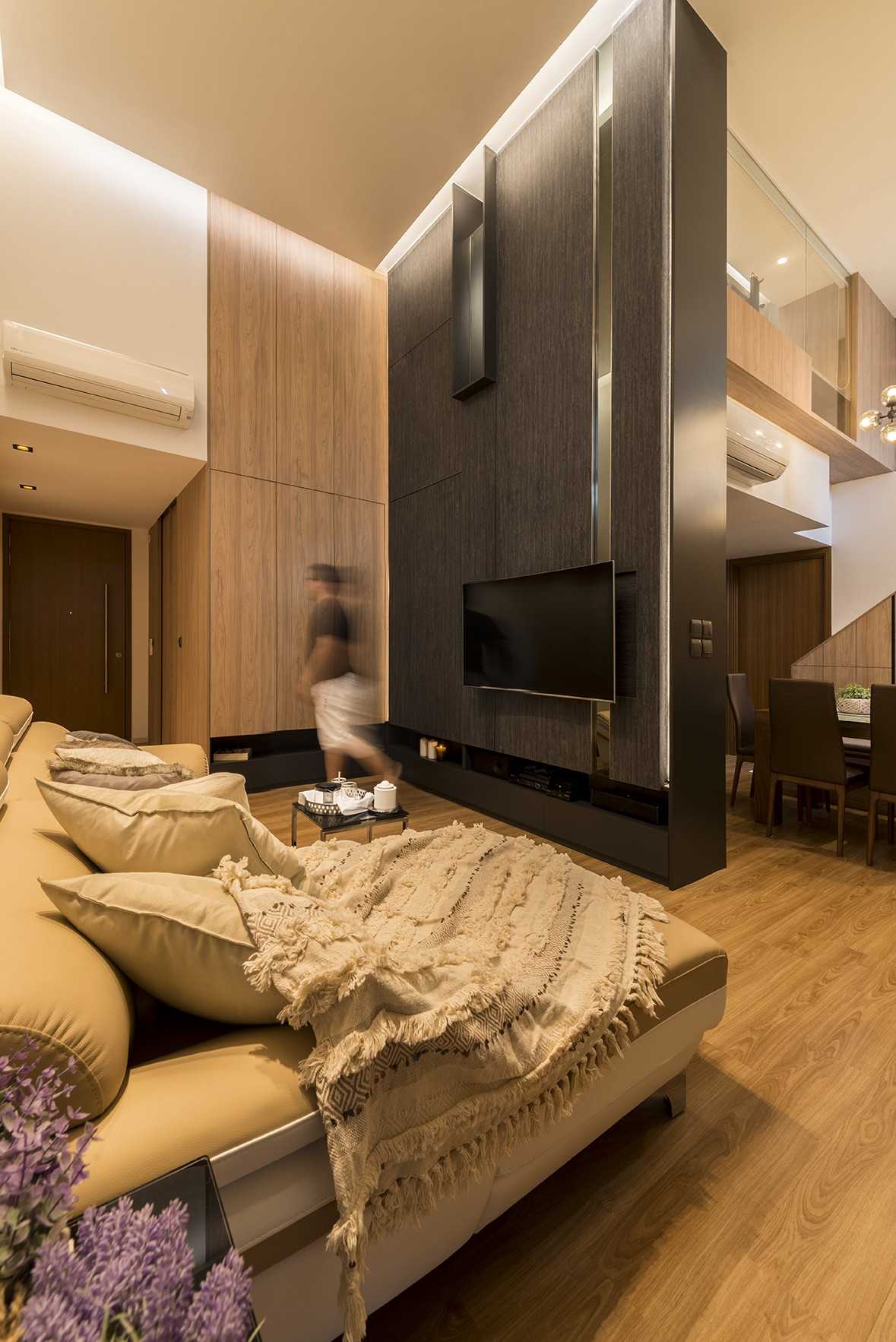 Modern Living Room with TV Console and Chandelier