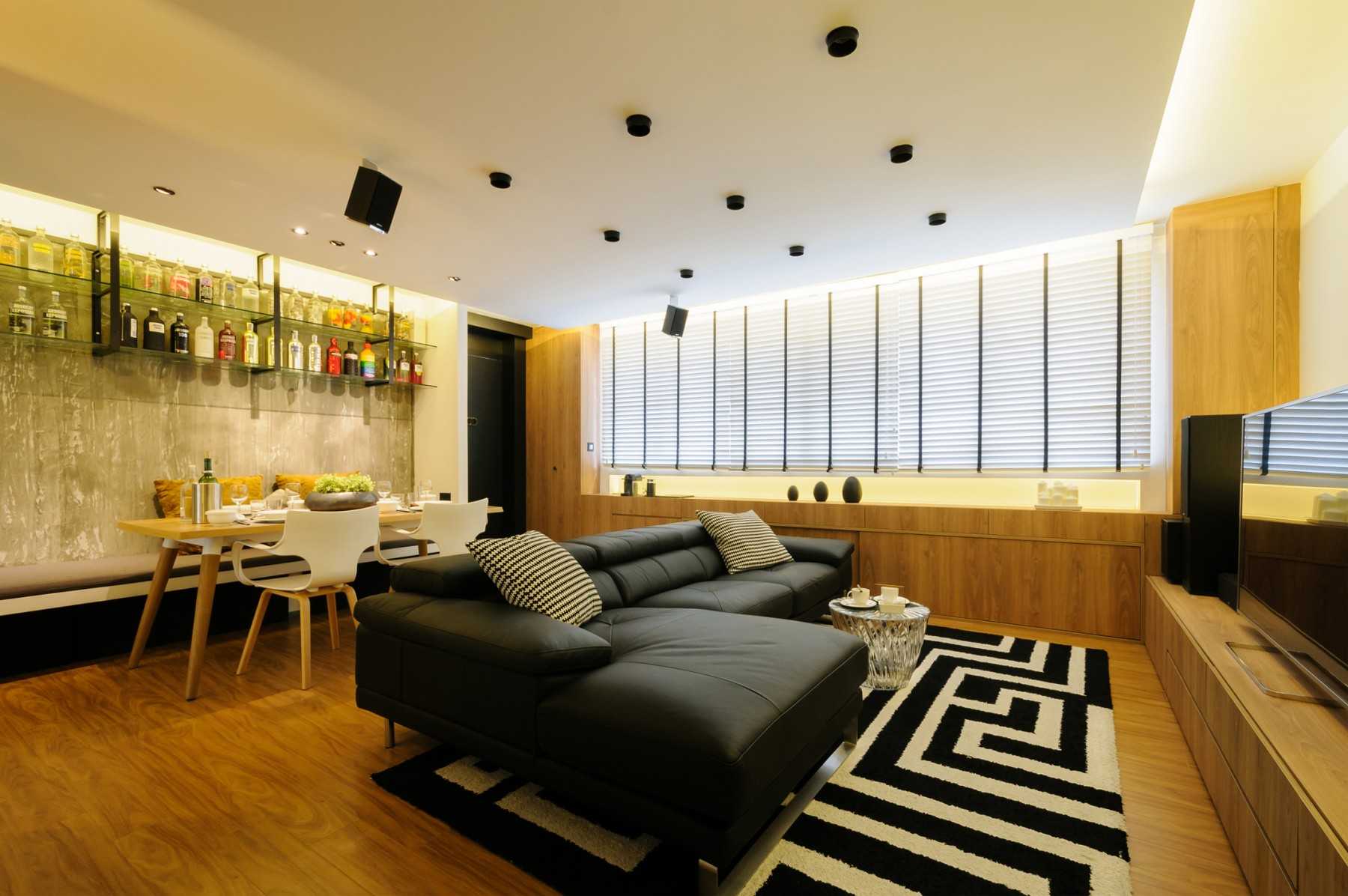 Scandinavian Living Room with Feature Wall and Roller Blinds