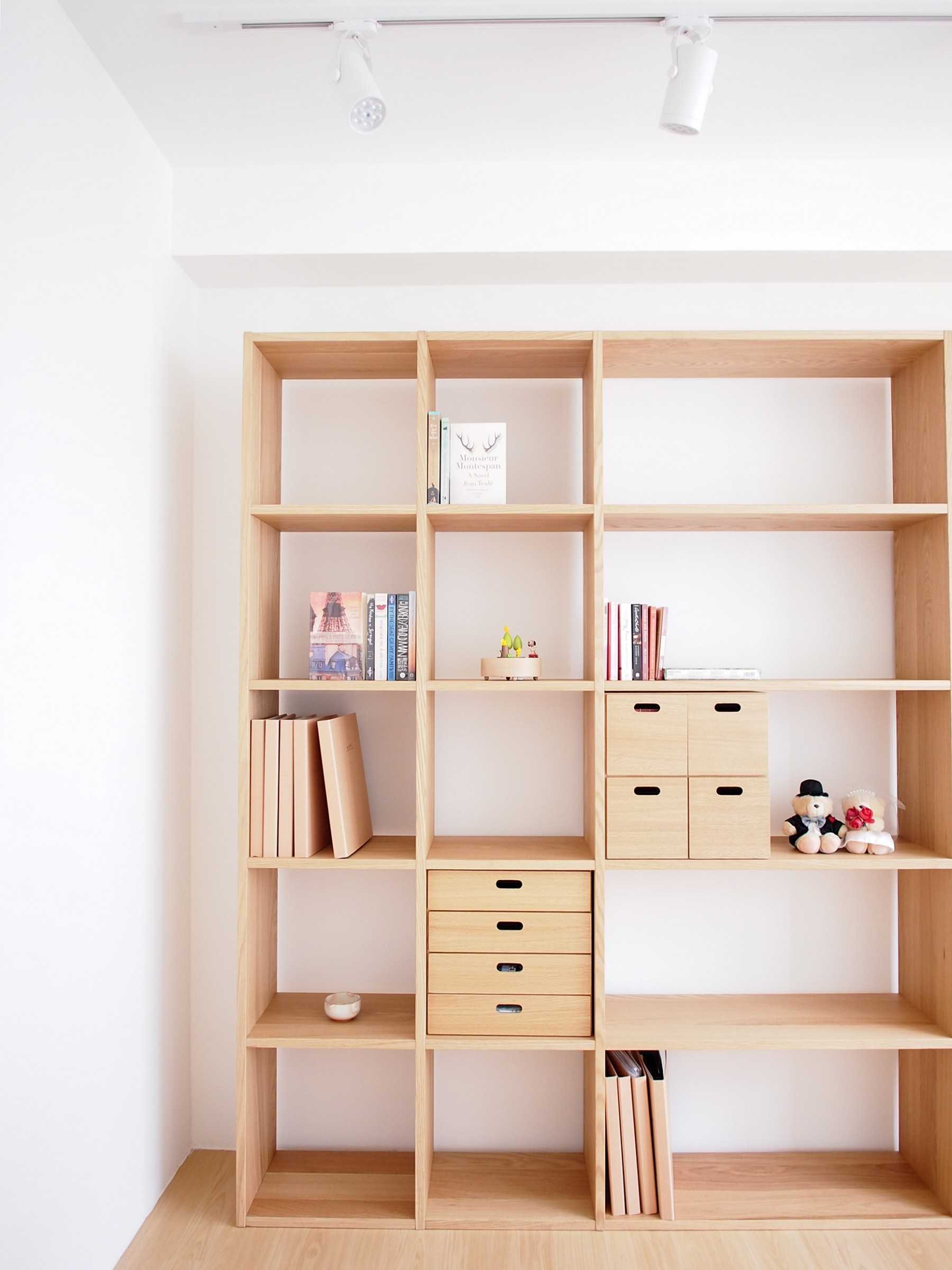 Scandinavian Bedroom with Bookshelf and Vinyl Flooring