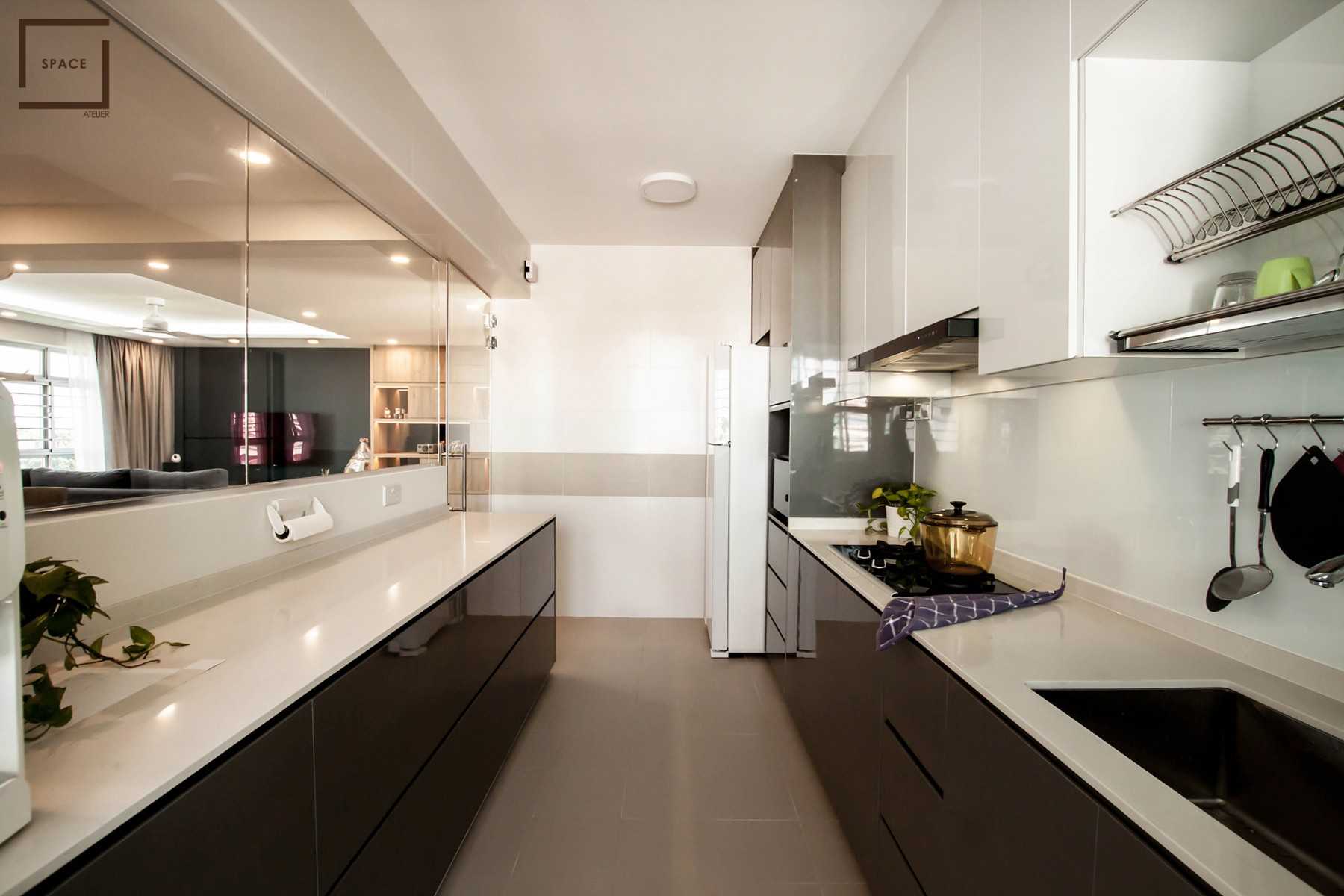 Contemporary Kitchen with Kitchen Window and Cupboard