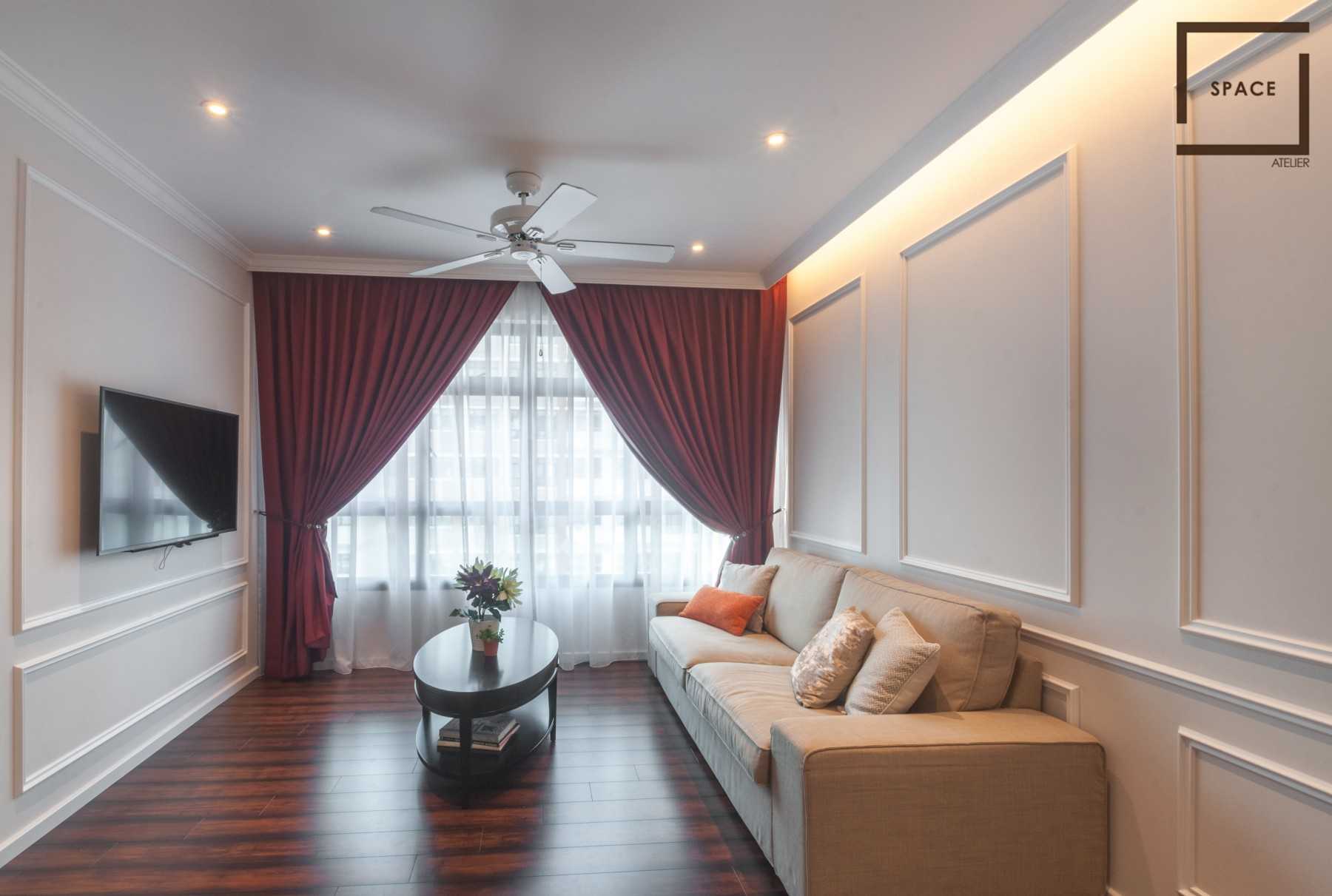 Modern Living Room with TV Console and Drop Ceiling