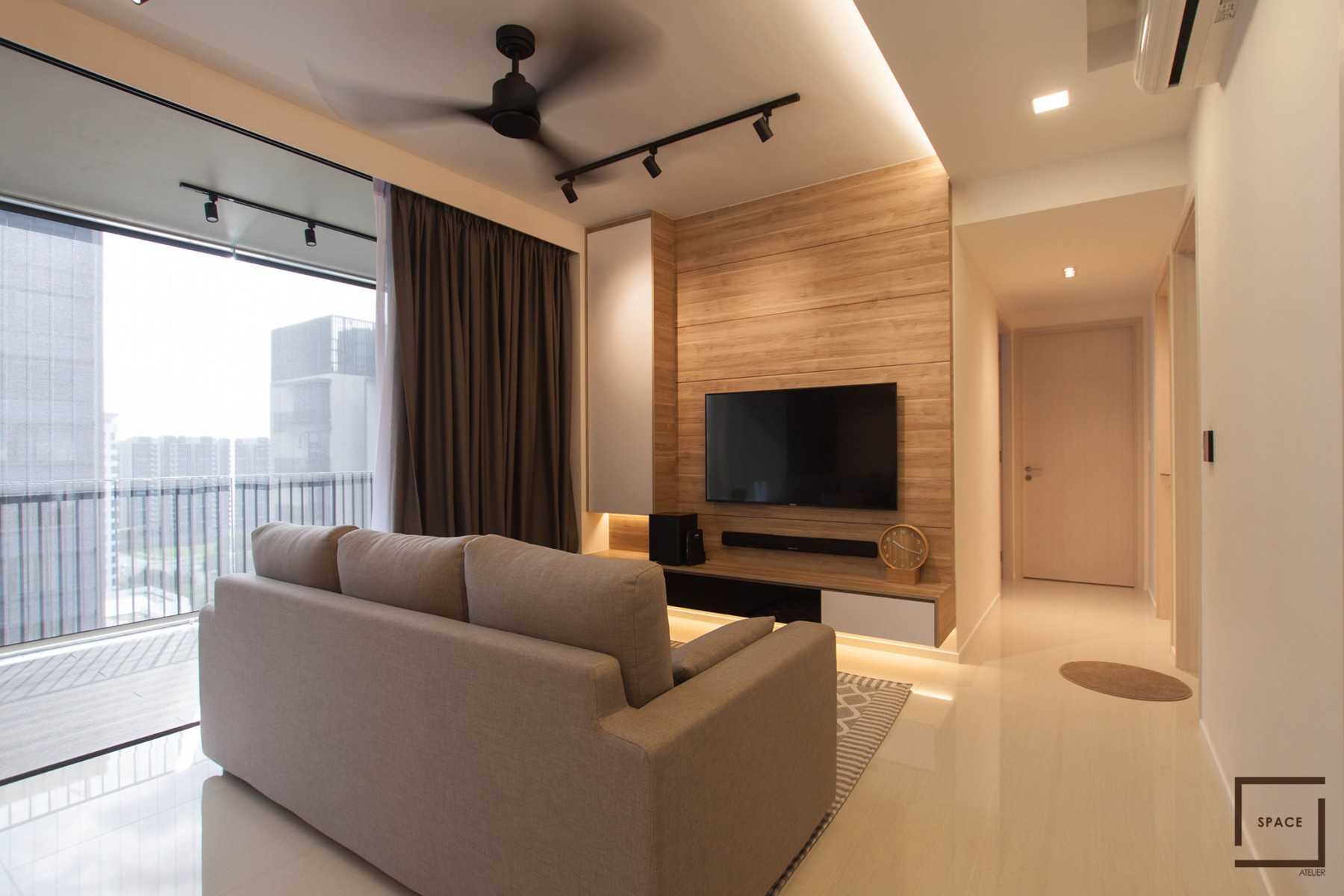 Scandinavian Living Room with Homogeneous Tiles and Sofa