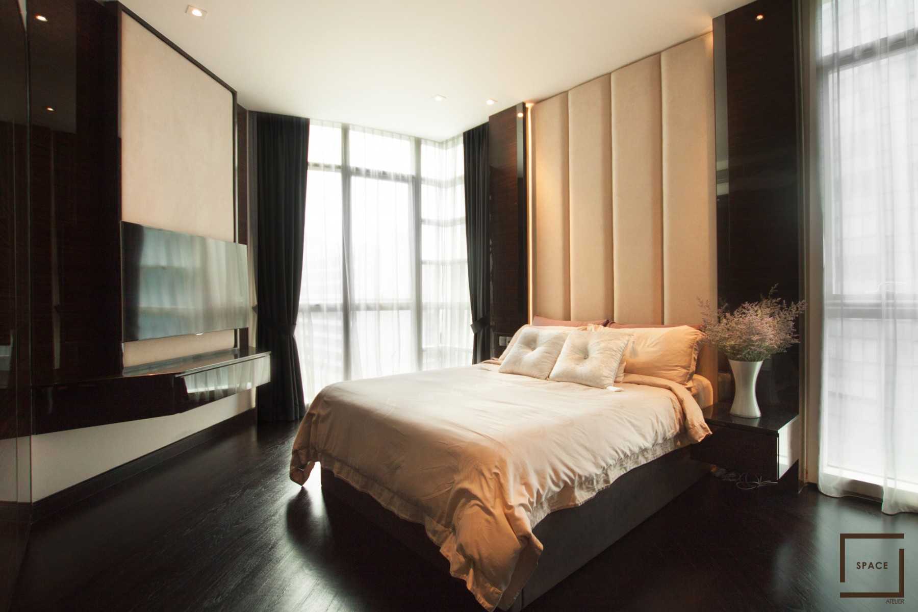 Modern Bedroom with Ceiling Light and Built-in Bed