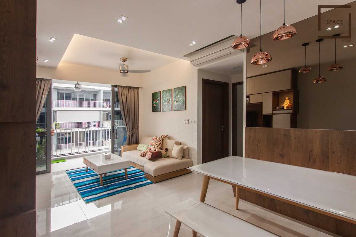 Scandinavian Living Room with TV Console and Drop Ceiling