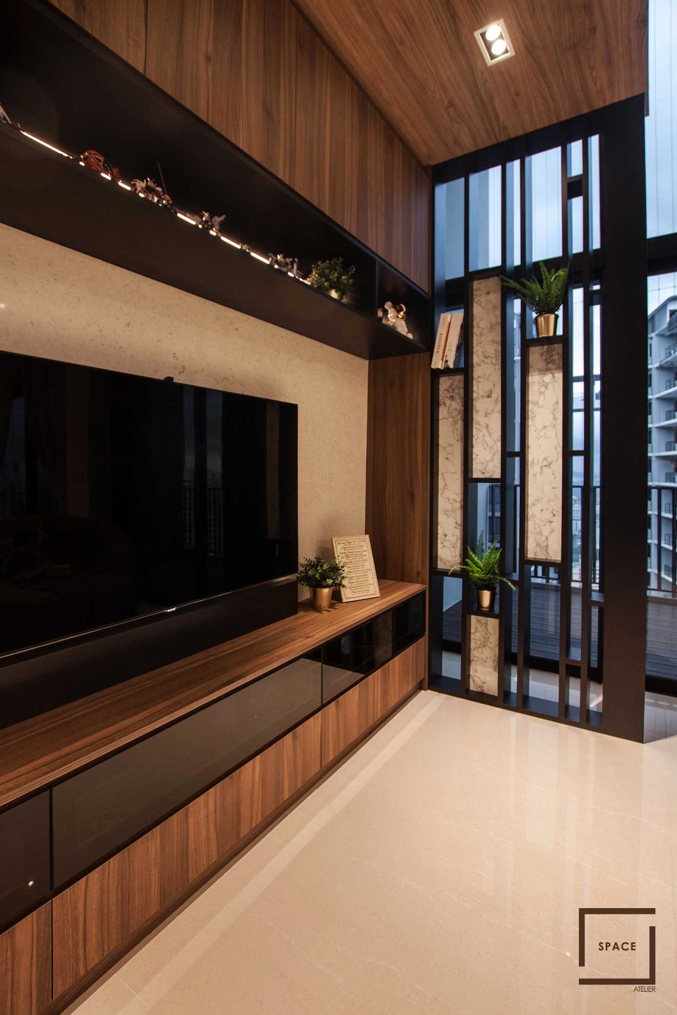 Modern Living Room with TV Console and Ceiling Light