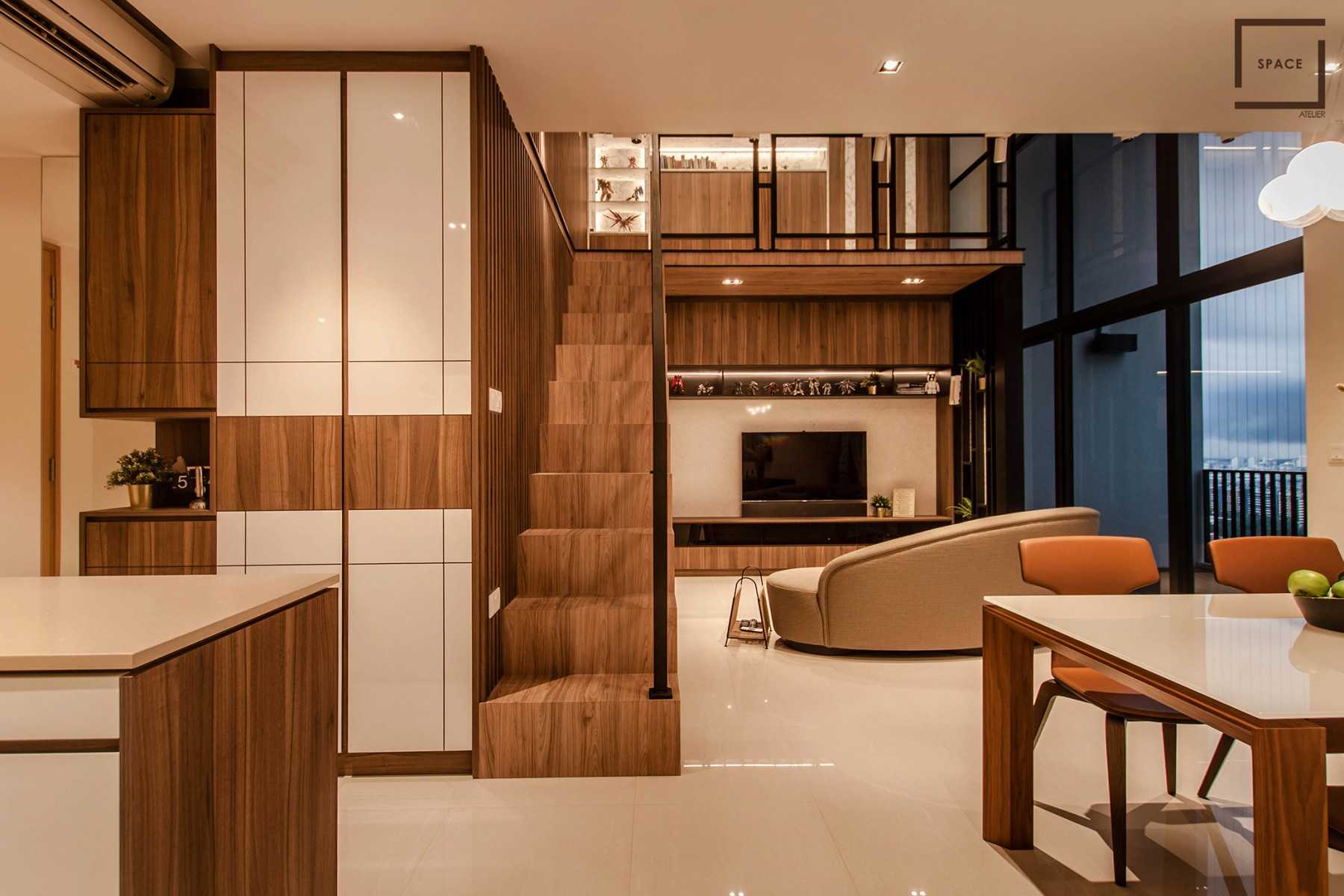 Modern Living Room with Homogeneous Tiles and TV Console